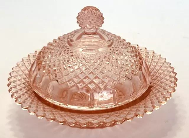 Antique Anchor Hocking MISS AMERICA Pink Depression Covered Butter Dish Dome Lid