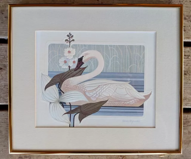 Harry Wysocki Print Swan Birds Kitschy 1980's Flea Market White Blue Vintage  #2