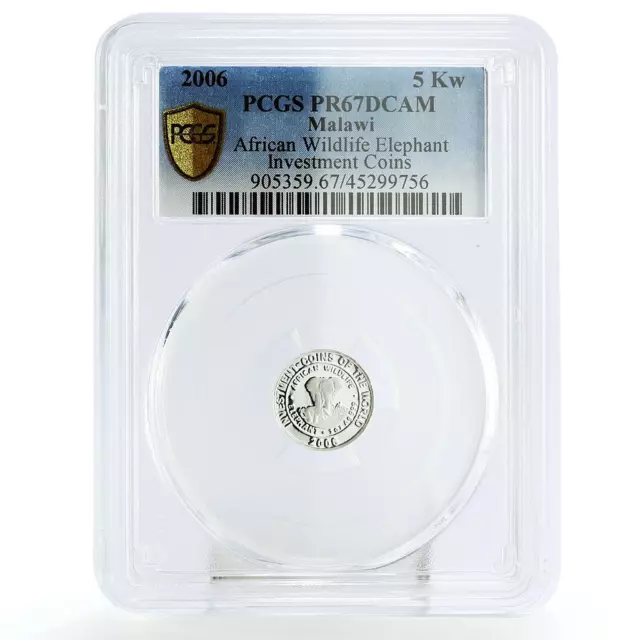 Malawi 5 kwacha Investment Coins African Elephant PR67 PCGS silver coin 2006