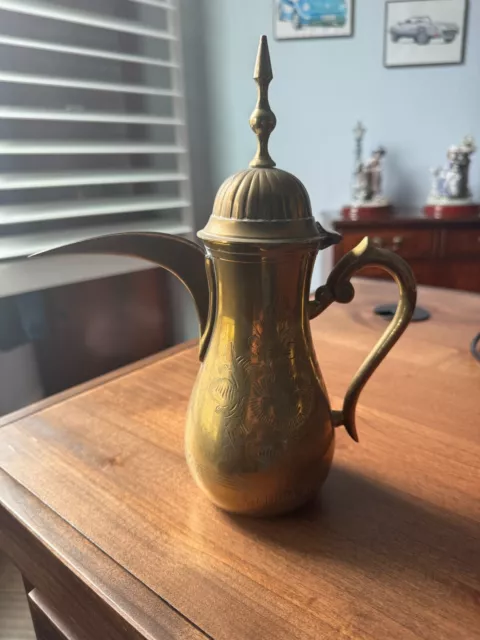 Vintage Etched Plated Brass Saudi Arabia Coffee Tea Pot