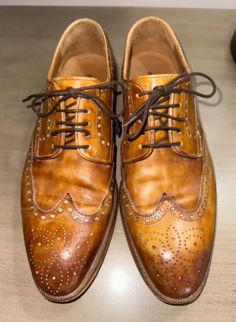 MAGNANNI Roda men's tan leather wingtip oxfords dress shoes US 7.5 M EUC $395