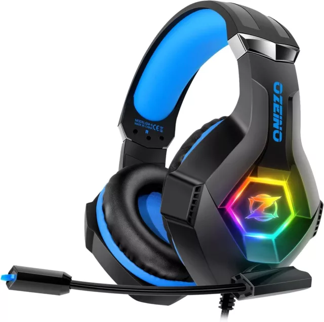 Ozeino Casque Gaming pour PS5 PC PS4, Casque Gamer pour Micro RGB 7 Couleurs Tra