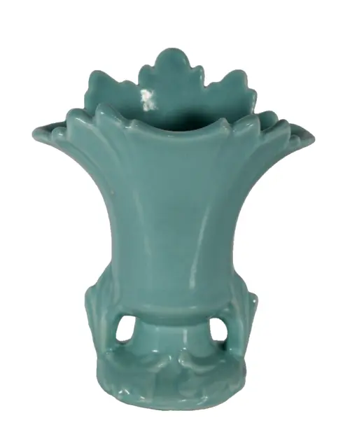 Vintage CAMARK CERAMIC VASE 9" Turquoise Leaf Motif USA #807 | MCM, Art Deco