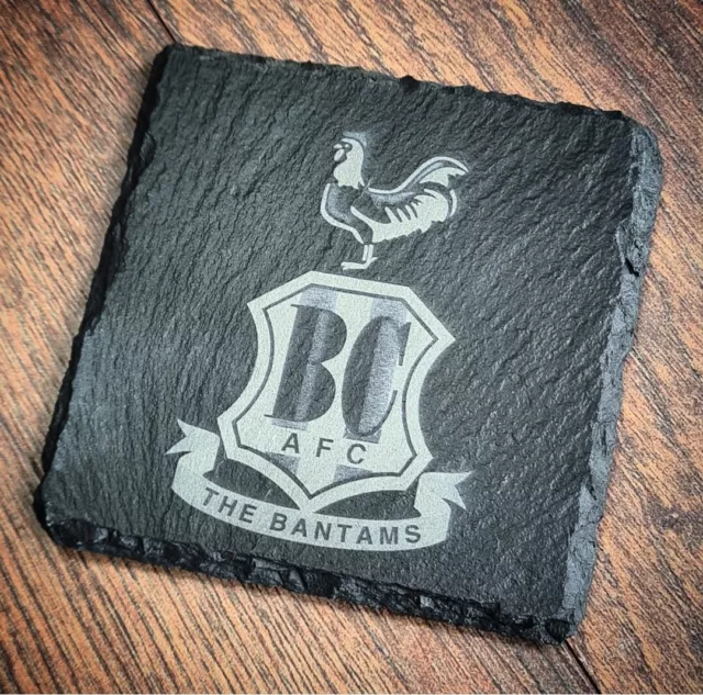 Bradford City Football Team Badge Slate Coaster Laser Engraved Coffee Tea Gift