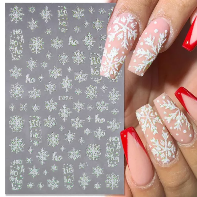 3D Nail Stickers White Glitter Snowflakes Nail Art Decals Shining Nail Art  Decor