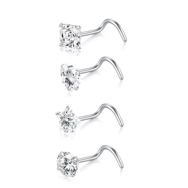 Crystal GEM NOSE STUD SCREW CURVED SURGICAL STEEL NOSE PIN RING Stainless Steel+