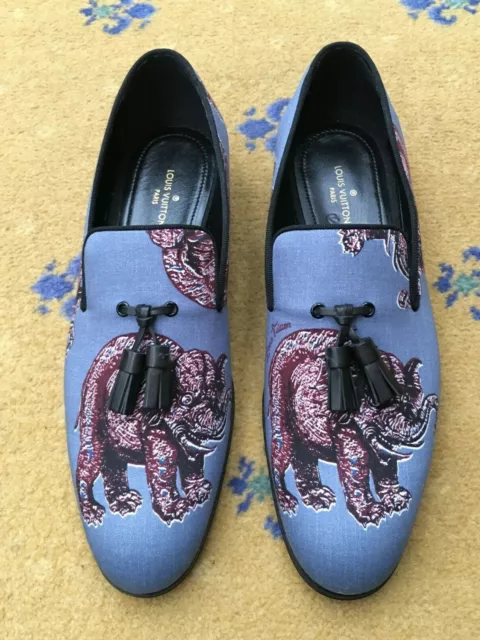 Louis Vuitton BLUE Monte Carlo TAIGA UK8.5 /US9.5 loafer shoes Authentic
