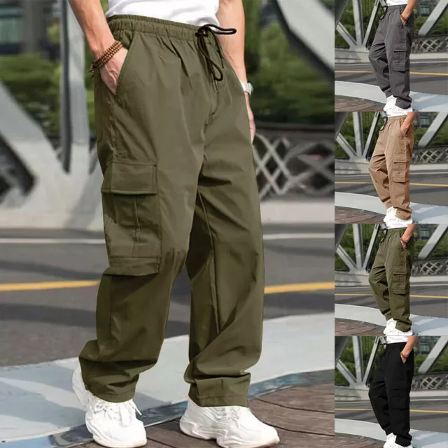 Mens Combat Cargo Pants Multi-Pocket Elasticated Waist Joggers Work Trousers