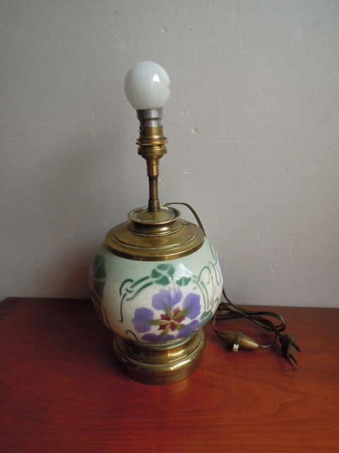 Ancien Pied De Lampe En Céramique Mauve - 220V - Style Vintage - Hauteur 23cm
