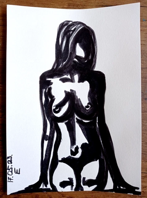 Dibujo original erótico cuerpo femenino gráficos arte boceto marcador...