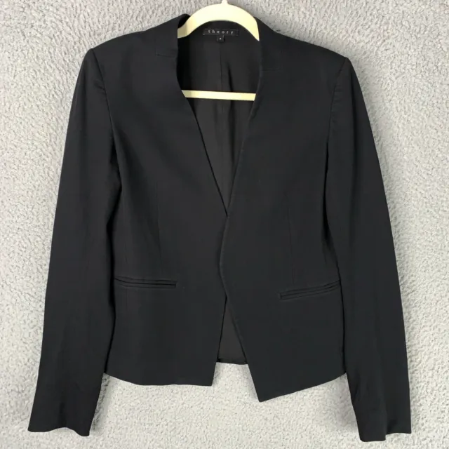 Theory Blazer Womens 6 Small Black Lanai Bistretch Open Front Jacket Career Work