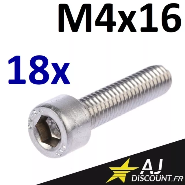 18x Vis CHC (BTR) - M4x16 - INOX A2 - DIN 912 - 6 pans creux - Vis à métaux -