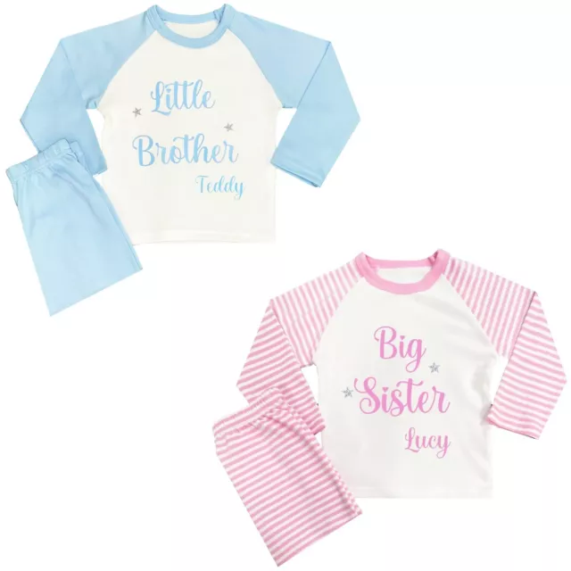 Personalised Matching Little Big Sister Brother Pyjamas Sibling PJs 6 Mths-8 Yrs