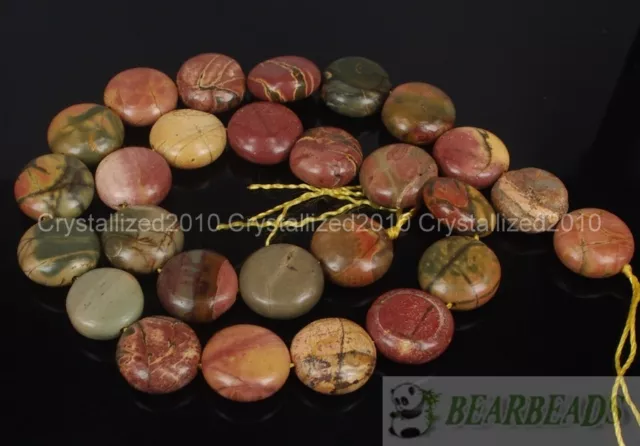 Natural Picasso Jasper Gemstone Round Coin 14mm Loose Beads 15" Jewelry Making