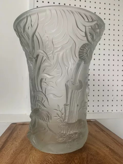 glorious frosted CRYSTAL Glass SEA LIFE vase Josef Inwald Barolac anemone fish