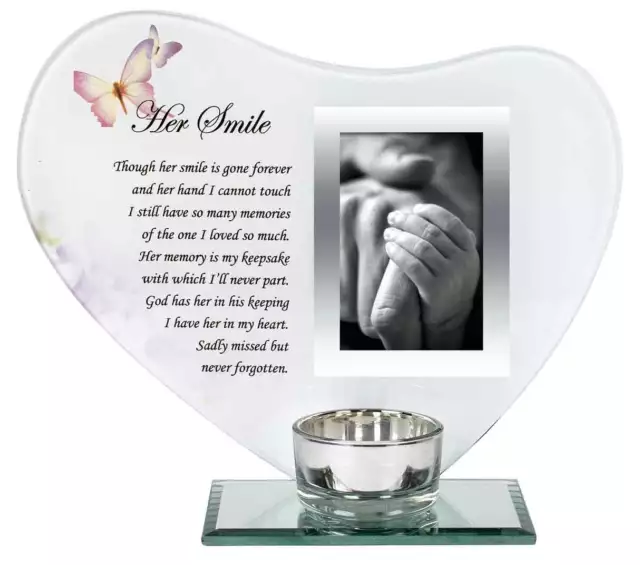 Memorial Heart Photo Frame with Tealight Candle Holder -Her Smile- Sympathy Gift