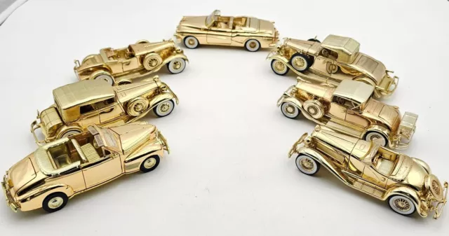 Lot of 7 National Motor Museum Gold layered Model Car Minor Damage for Parts/Rep