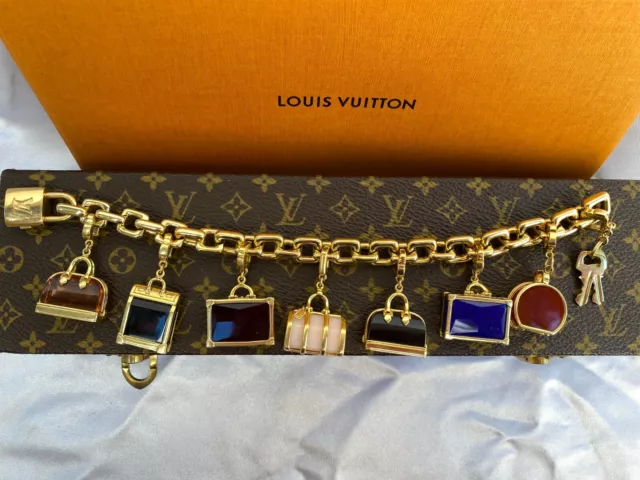Magnificent Louis Vuitton 18K Gold Charm Luggage Bracelet "7 Charms" With Box