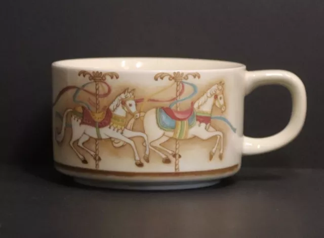 Otagiri Japan Vintage Carousel Horse Ceramic Mug Cup Coffee Tea, White Horses