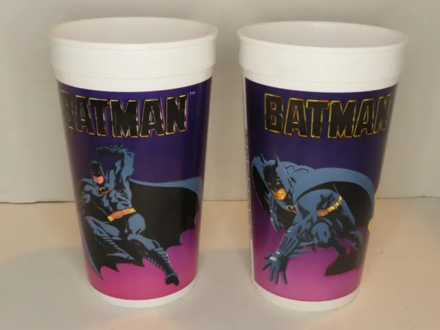 Batman 1989 Taco Bell Promotion Collectible Cups Lot of 2 Batmobile, Gotham City