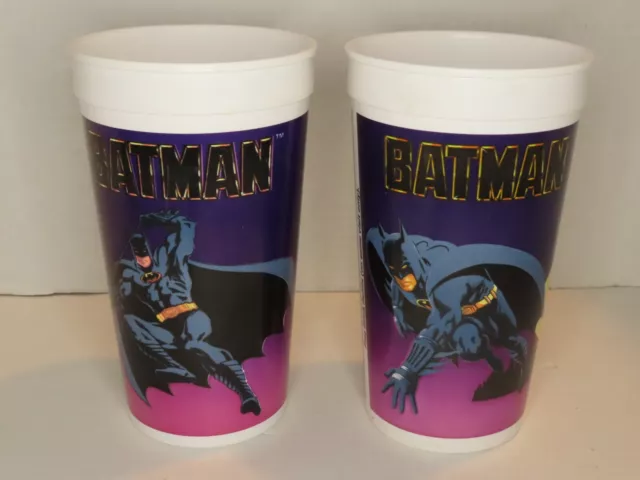 Batman 1989 Taco Bell Promotion Collectible Cups Lot of 2 Batmobile, Gotham City
