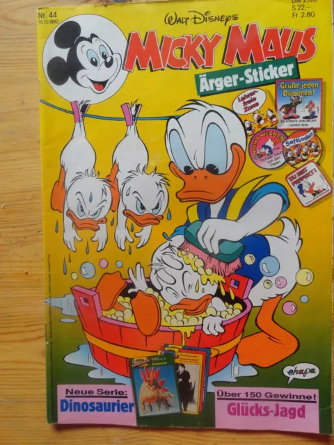 Micky Maus Heft Nr. 44 von 1990 mit  Beilage Ärger-Sticker  für Schule