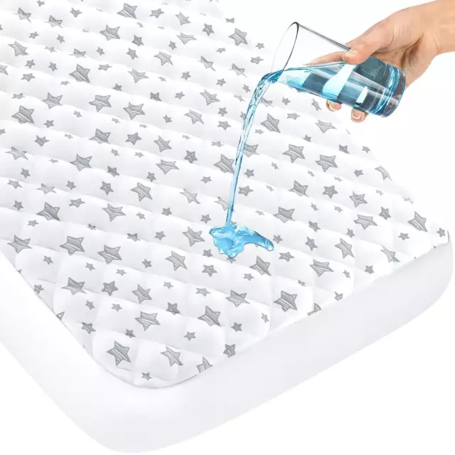 Crib Mattress Pad Protector Waterproof, Quilted Crib Mattress Pad Cover 52'' x