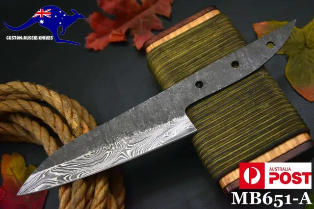 Custom Hammered 10.7"OAL Damascus Steel Blank Blade Chef Knife Handmade (MB651-A