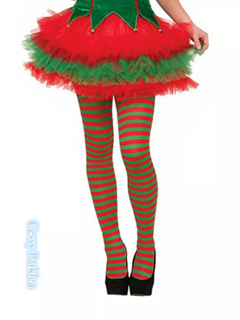 SN-B1-2 Striped Elf Santa Helper Tights Christmas Women's Pantyhose Stockings