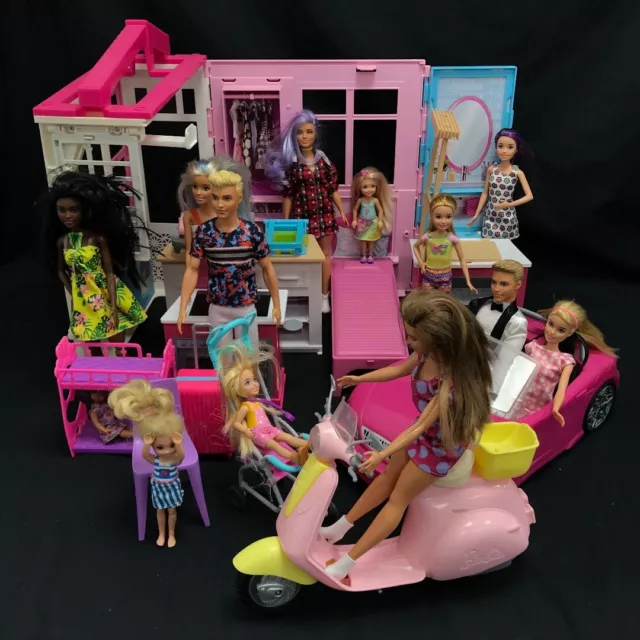 Barbie Dolls Mattel Bundle Portable House Car Scooter BBQ x12 RMF53-SJT