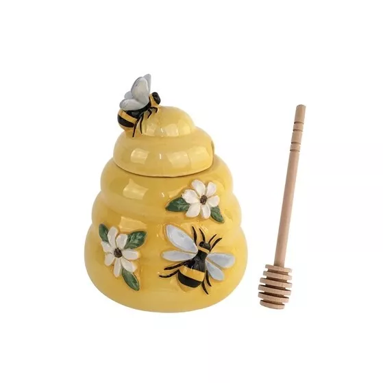 Yellow Ceramic Honey Dispenser Honey Pot with Dipper