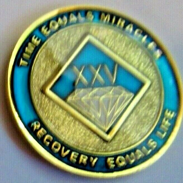 Narcóticos Anónimos NA Oro Azul 25 Años Recuperación Medallón Moneda Chip Token