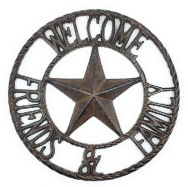 Cast Iron Welcome Friends Family Sign Rustic Barn Western Wall Decor Texas Star