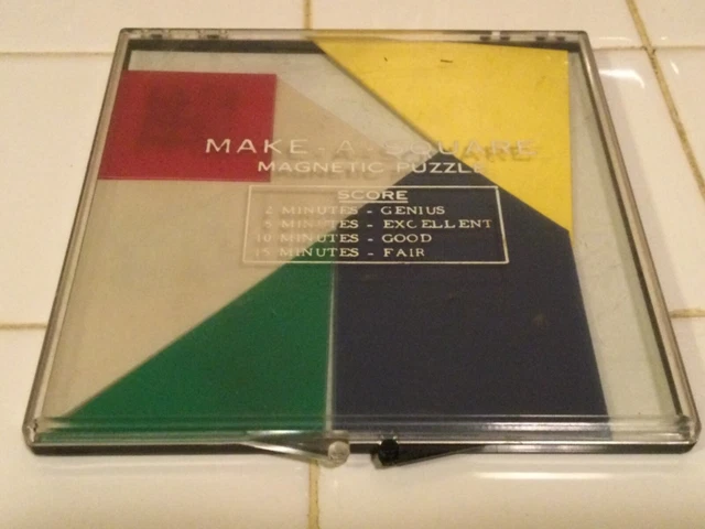 vintage Original puzzle: MAKE-A-SQUARE magnetic puzzle COMPLETE IN CASE