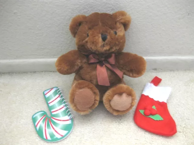 6" Plush Brown Bear With Spiral Notebook And Mini Holiday Stocking