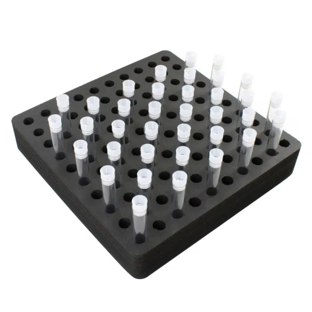Test Tube Freezer Rack Black Foam Stand Transport Holds 100 Fits up to 16mm