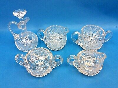 Mixed Vintage Lot Brilliant Cut Glass Star Pattern Small Pitcher Creamer Bowl