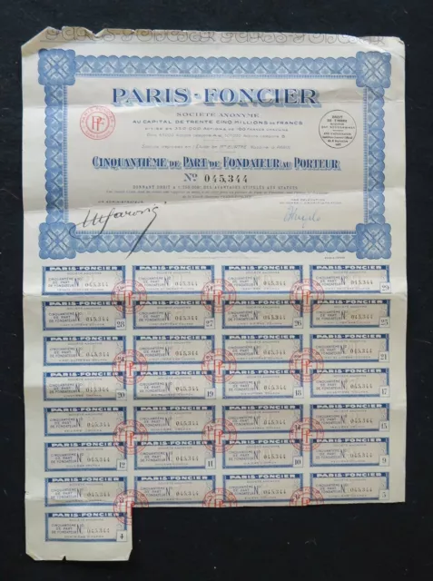 Action 1921 PARIS FONCIER PARIS titre bond share 5