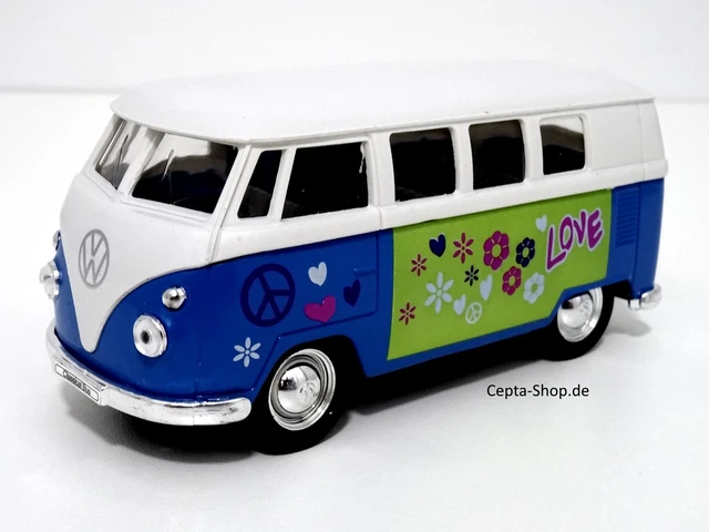 Miniature VW T1 Bus Food Truck - Échelle 1:24 - Métal Die-Cast - Bleu Et Blanc - Marque Motormax - Modèle Fermé