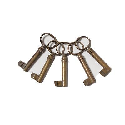 5 Vintage Uncut Brass Unfinished Manufacturing Skeleton Keys Approx 2" Long