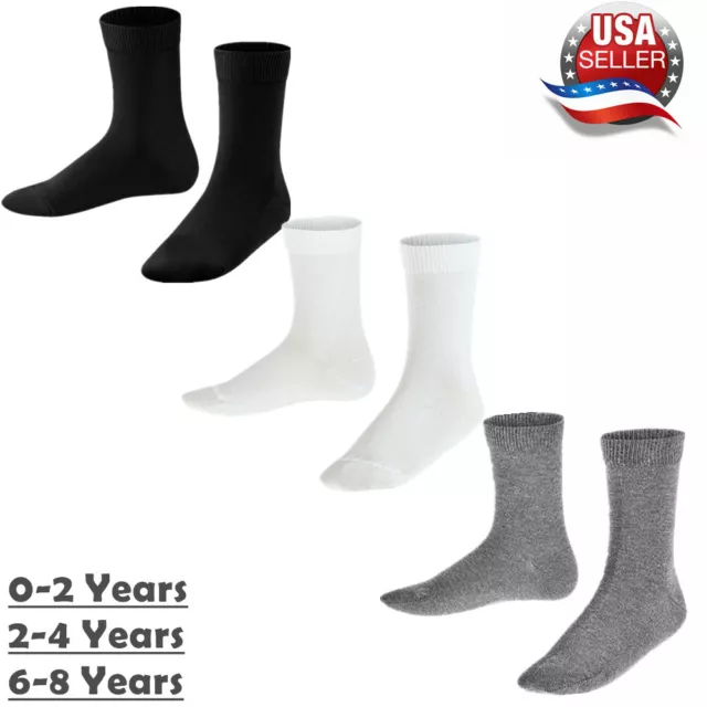 6-12 Pairs Toddler Boy Girl Kids Children Plain Crew Ankle Socks Casual Size 2-8