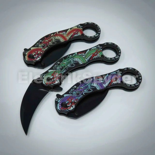 7.75" Dragon Claw Wild Hunting Spring Open Assisted Folding EDC Pocket Knife