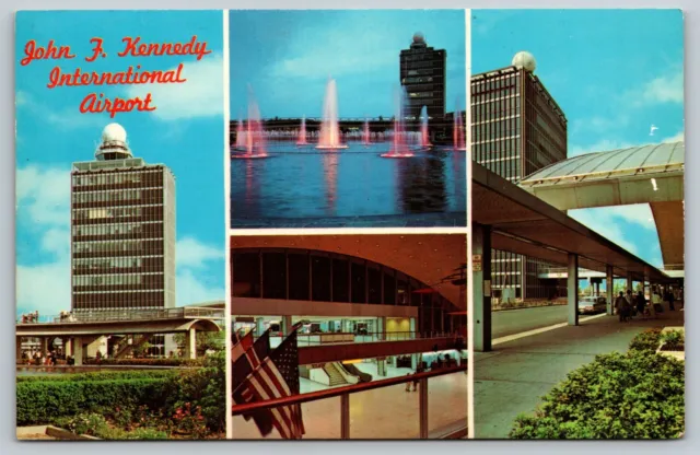 Kennedy International Airport NY 1964 Fountain of Liberty JFK vtg Postcard A67