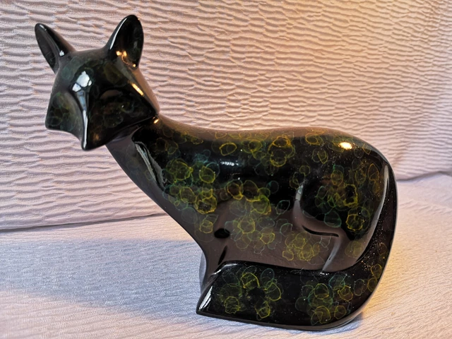 Fox figurine Ornament. Enesco 2003. Black/Green Mottled colour. Seagull Decor. 