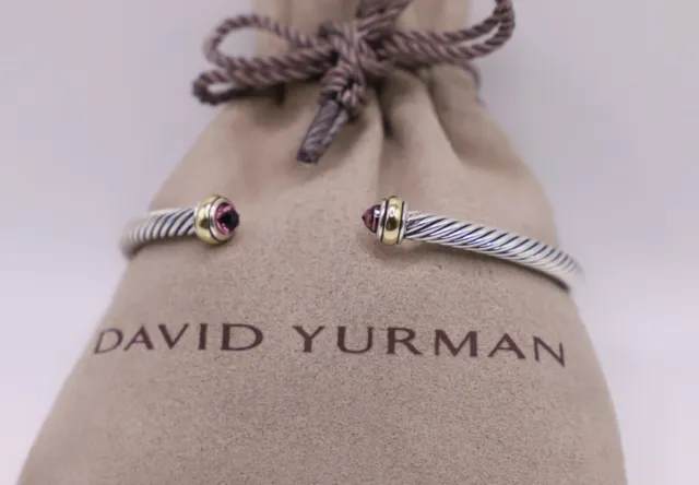 David Yurman Sterling Silver 4mm Cable Classics Bracelet Tourmaline & 18k Gold
