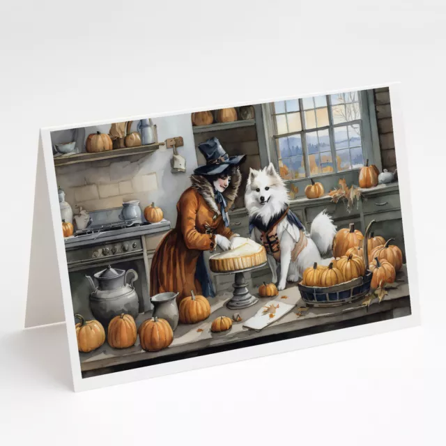 American Eskimo Thanksgiving Pumpkins Greeting Cards Envelopes Pack of 8