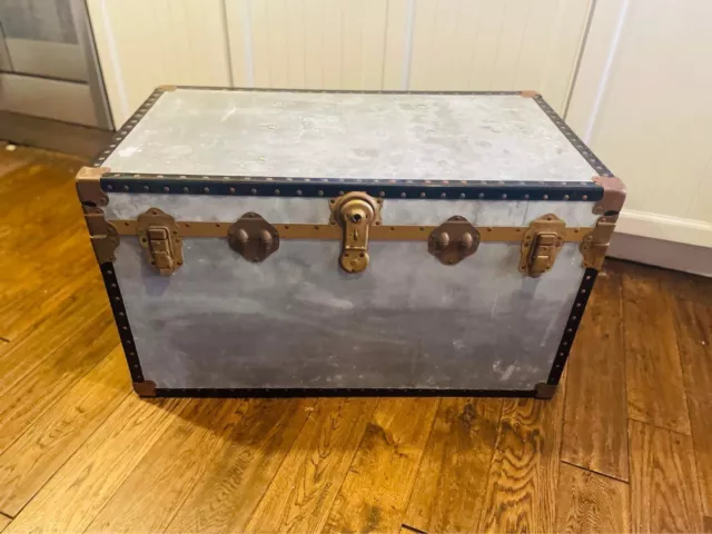 Vintage Grey Overpond Steamer Trunk Travel Chest