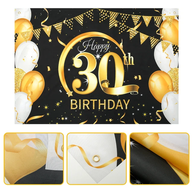 30-60th birthday Black gold themed bunting balloon decor party foil banners☏