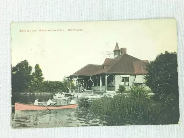 Vintage Postcard 1909 Boat House Washington Park Milwaukee WI Wisconsin