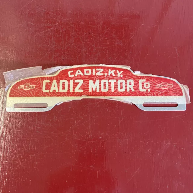1940 's 1950 's CADIZ CHEVROLET MOTOR CO. KENTUCKY LICENSE PLATE TOPPER